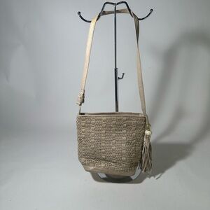 Tan Textured Crossbody Bag with Tassel Detail